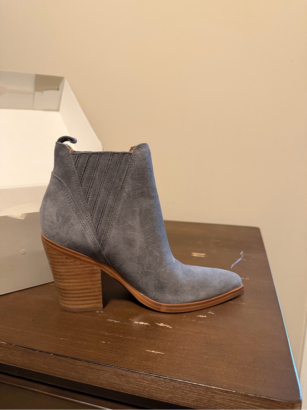 Women's Marc Fisher Gray Suede Stacked Heel Ankle Boot